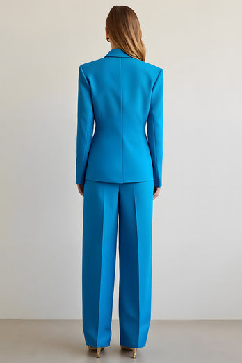 2 Piece Blue Satin Notched Lapel Women Prom Suits