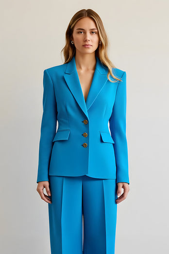 2 Piece Blue Satin Notched Lapel Women Prom Suits