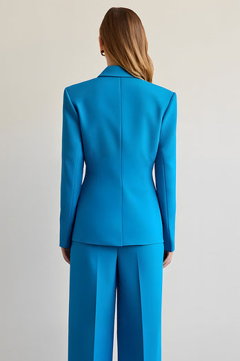 2 Piece Blue Satin Notched Lapel Women Prom Suits