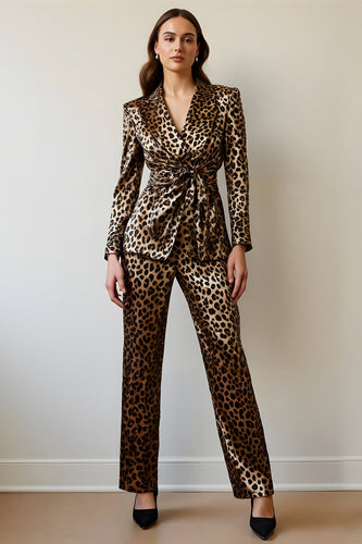 2 Piece Gold Black Leopard Women Prom Suits