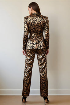 2 Piece Gold Black Leopard Women Prom Suits