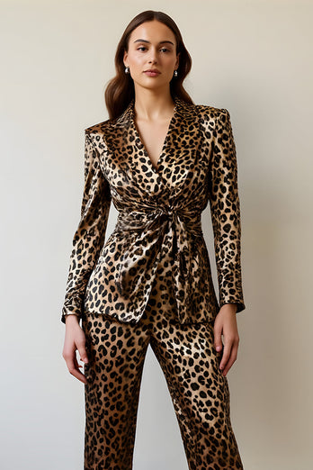 2 Piece Gold Black Leopard Women Prom Suits