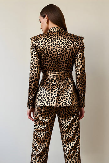2 Piece Gold Black Leopard Women Prom Suits