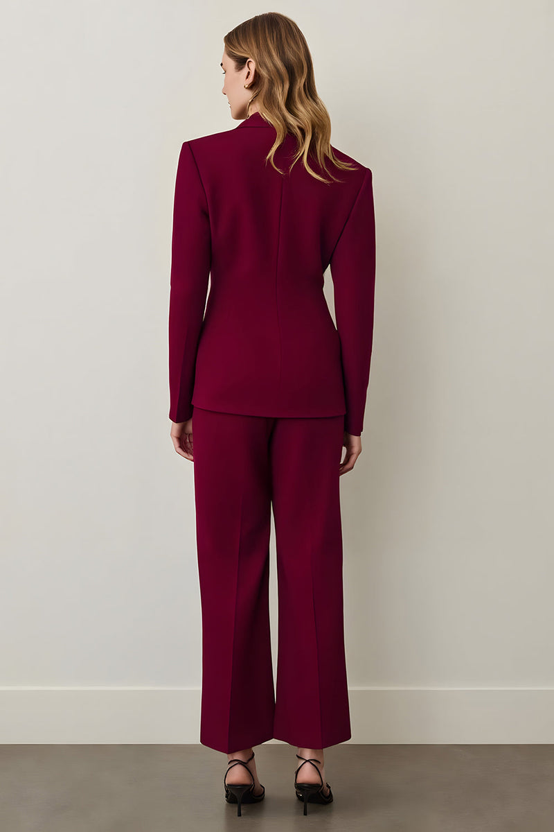 Load image into Gallery viewer, 2 Piece Burgundy Shawl Lapel Women Prom Suits with Ruffles