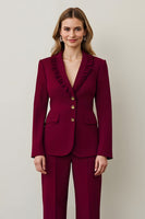 Load image into Gallery viewer, 2 Piece Burgundy Shawl Lapel Women Prom Suits with Ruffles