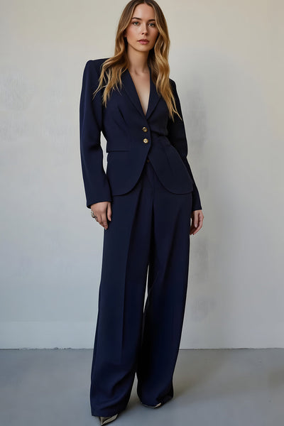 2 Piece Navy Single Breasted Satin Business Suits