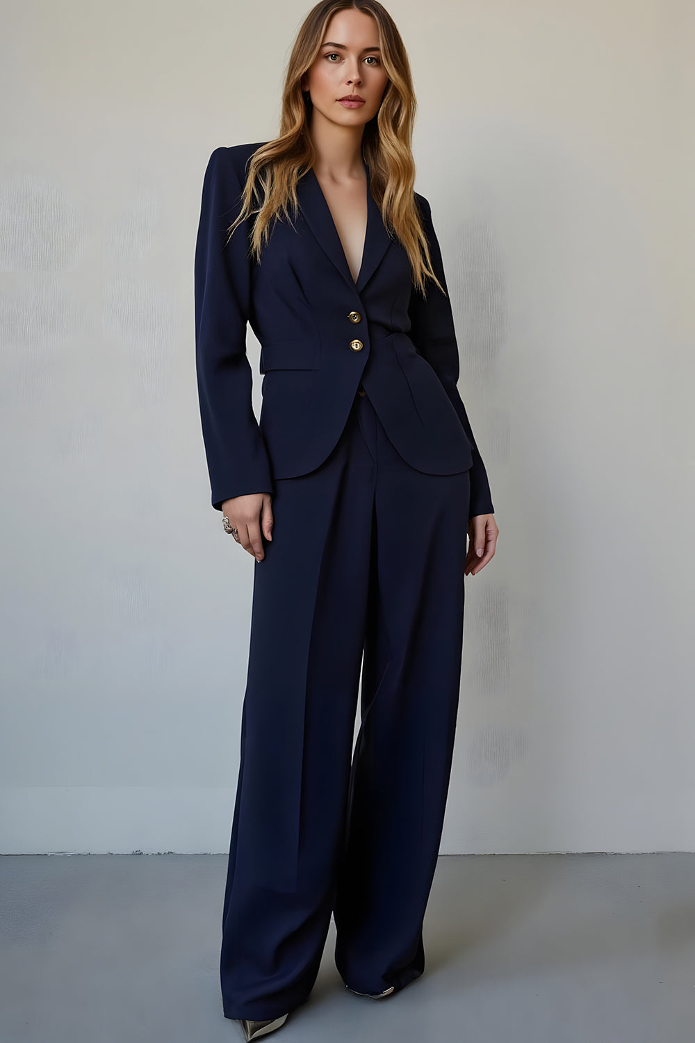 2 Piece Navy Single Breasted Satin Business Suits