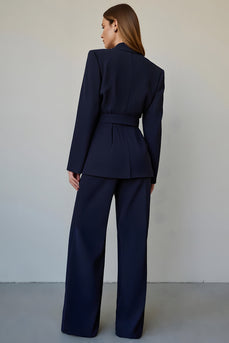 2 Piece Navy Single Breasted Satin Business Suits