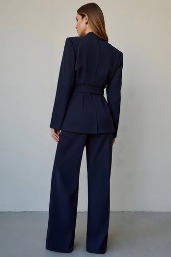 2 Piece Navy Single Breasted Satin Business Suits