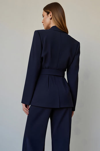 2 Piece Navy Single Breasted Satin Business Suits