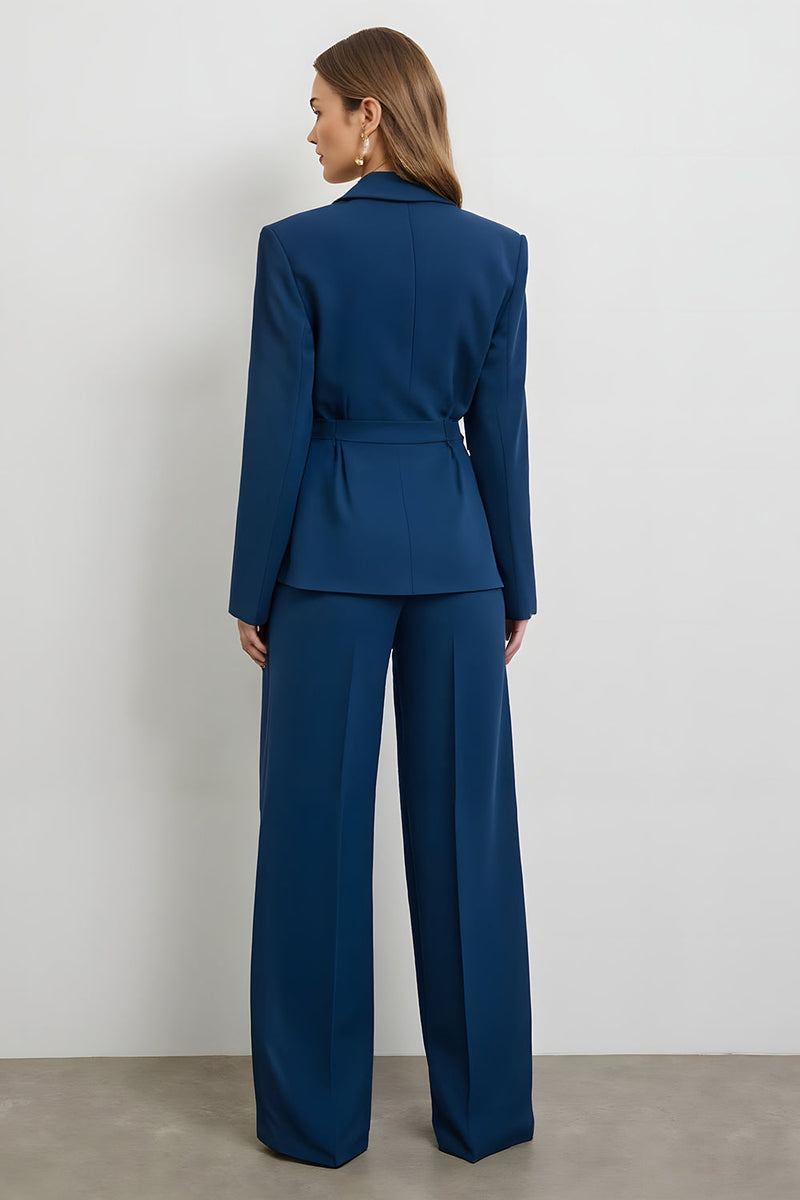 Load image into Gallery viewer, 2 Piece Dark Blue Satin Double Breasted Business Suits