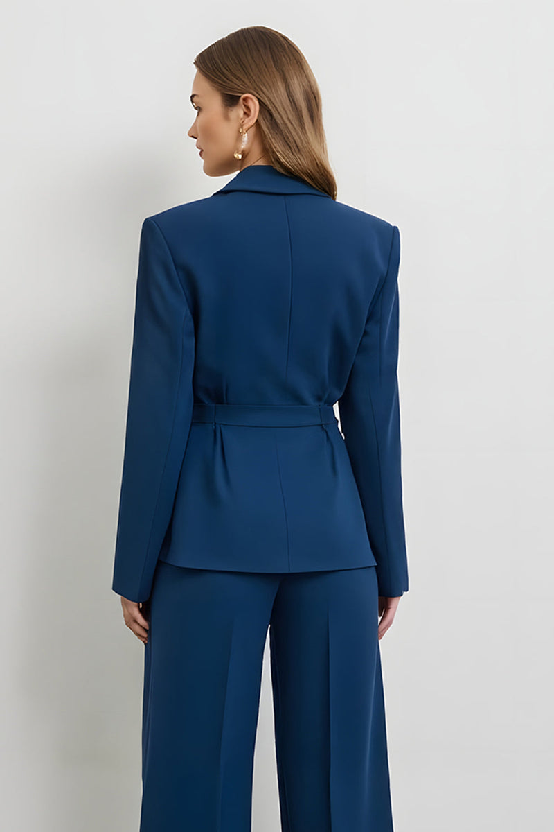 Load image into Gallery viewer, 2 Piece Dark Blue Satin Double Breasted Business Suits