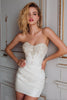 Load image into Gallery viewer, Women Sparkly White Sweetheart Short Prom Dress with Beading Bodycon Ruched Cocktail Dress