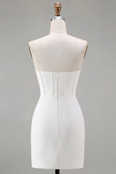 White Sweetheart Short Bodycon Beaded Prom Dress