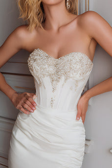 White Bodycon Sweetheart Short Beaded Prom Dress