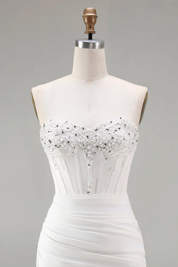 White Sweetheart Short Bodycon Beaded Prom Dress