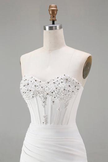 White Sweetheart Short Bodycon Beaded Prom Dress