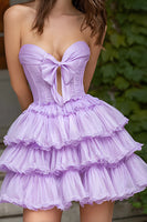 Load image into Gallery viewer, Lilac A-Line Sweetheart Tiered Short Corset Prom Dress