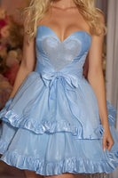 Load image into Gallery viewer, Blue Sweetheart A-Line Ruffled Short Corset Prom Dress