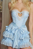 Load image into Gallery viewer, Sparkly Blue Ruffled A-Line Short Corset Prom Dress with Bow