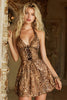 Load image into Gallery viewer, Coffee Leopard A-Line Halter Neck Short Prom Dress