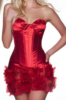 Load image into Gallery viewer, Red Bodycon Satin Short Corset Prom Dress with 3D Flowers