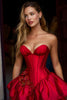 Load image into Gallery viewer, Women Red Floral Satin Short Corset Prom Dress Sweetheart A-Line Cocktail Dress