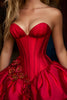Load image into Gallery viewer, Red Floral Sweetheart Satin Short Corset Prom Dress