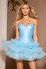 Load image into Gallery viewer, Sparkly Blue Tiered Short Corset Prom Dress with Beading