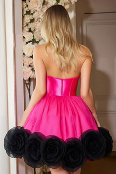 Fuchsia A Line Halter Short Corset Prom Dress with Ruffles