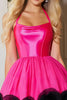 Load image into Gallery viewer, Fuchsia A Line Halter Short Corset Prom Dress with Ruffles
