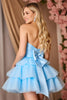 Load image into Gallery viewer, Sparkly Blue Tiered Strapless Short Prom Dress with Bow