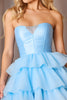 Load image into Gallery viewer, Sparkly Blue Tiered Strapless Short Prom Dress with Bow