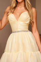 Load image into Gallery viewer, Sparkly Yellow A Line Beaded Short Prom Dress