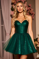 Load image into Gallery viewer, Sparkly A Line Dark Green Short Prom Dress with Sequins