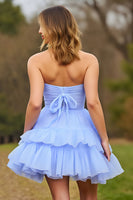 Load image into Gallery viewer, Lilac A Line Tiered Short Corset Prom Dress with Bow