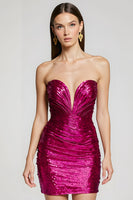 Load image into Gallery viewer, Sparkly Fuchsia Short Strapless Prom Dress with Sequins