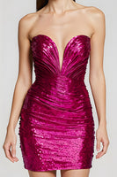 Load image into Gallery viewer, Sparkly Fuchsia Short Strapless Prom Dress with Sequins