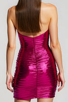 Load image into Gallery viewer, Sparkly Fuchsia Short Strapless Prom Dress with Sequins