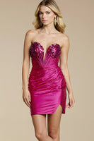 Load image into Gallery viewer, Sparkly Fuchsia Short Tight Prom Dress with Sequins