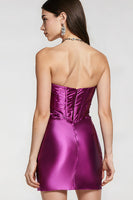 Load image into Gallery viewer, Purple Sweetheart Metallic Short Prom Dress with Slit