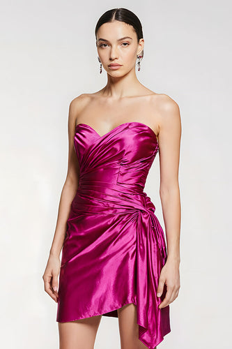 Fuchsia Sweetheart Ruched Tight Short Prom Dress