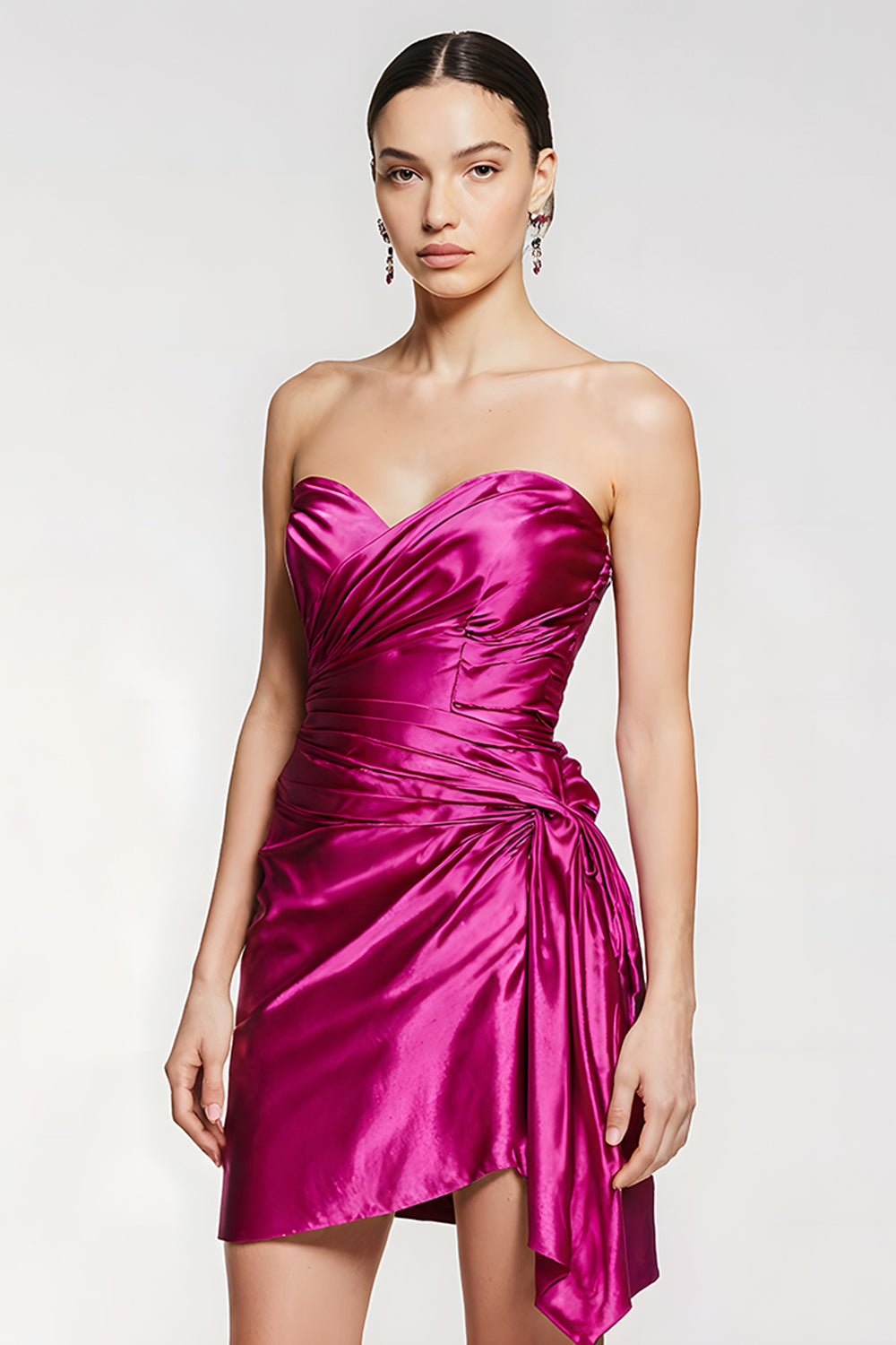 Fuchsia Sweetheart Ruched Tight Short Prom Dress