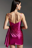 Load image into Gallery viewer, Fuchsia Short Tight Prom Dress with Side Cape