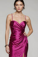 Load image into Gallery viewer, Fuchsia Spaghetti Straps Short Tight Prom Dress with Slit