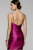 Load image into Gallery viewer, Fuchsia Spaghetti Straps Short Tight Prom Dress with Slit