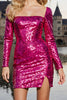 Load image into Gallery viewer, Sparkly Fuchsia Sequin Short Corset Prom Dress with Sleeves
