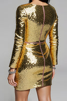 Load image into Gallery viewer, Sparkly Golden V-Neck Sequin Short Prom Dress with Sleeves