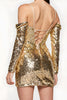Load image into Gallery viewer, Sparkly Golden Cold Shoulder Sequin Short Prom Dress with Sleeves