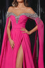 Load image into Gallery viewer, Sparkly Fuchsia A Line Off the Shoulder Long Prom Dress with Slit